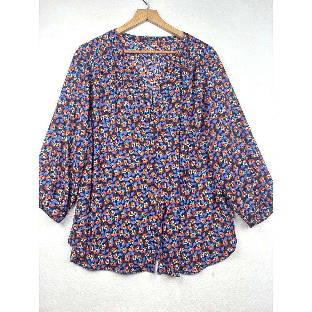 NYDJ‎ Blouse Womens 2X Floral Pleated Back Relaxed Fit